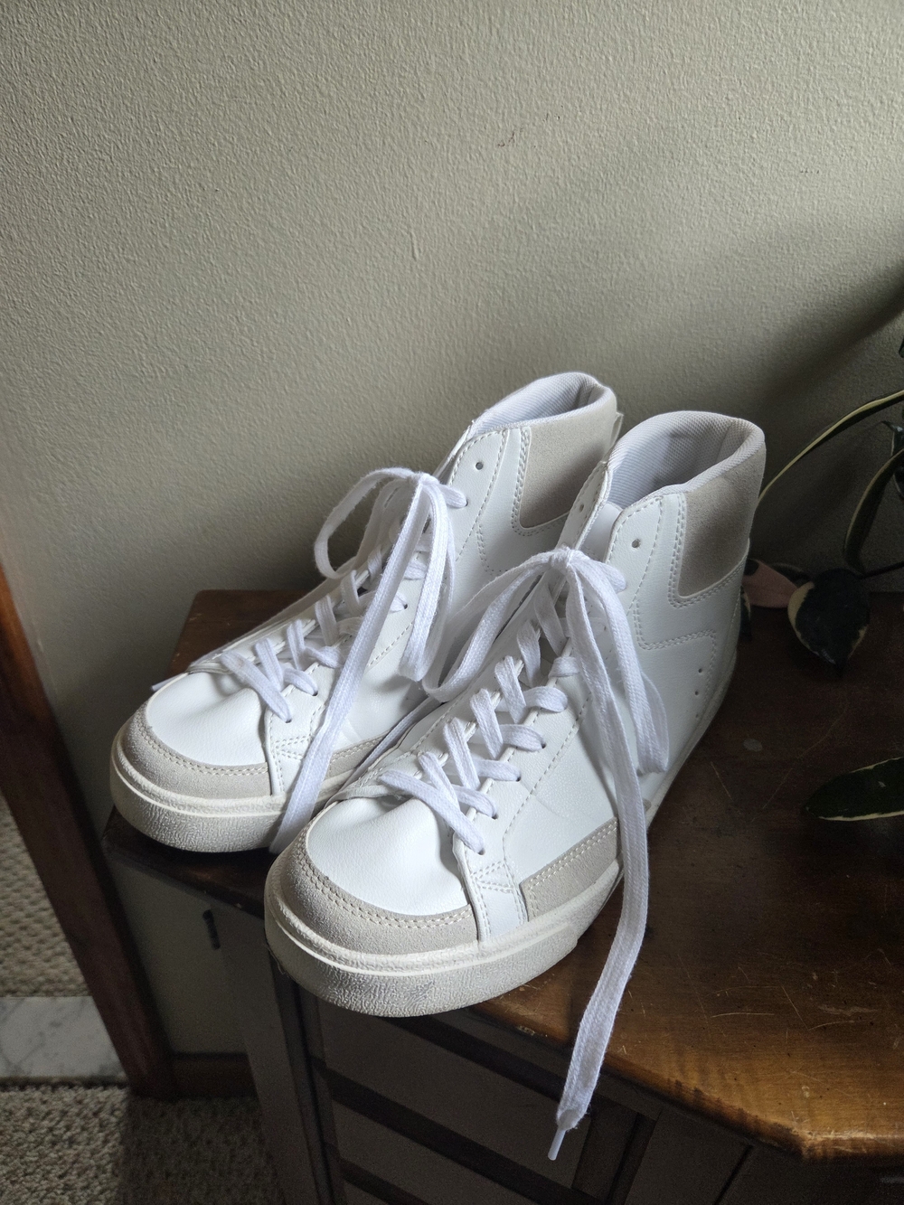 Classic White High-Top Sneakers with Beige Accents